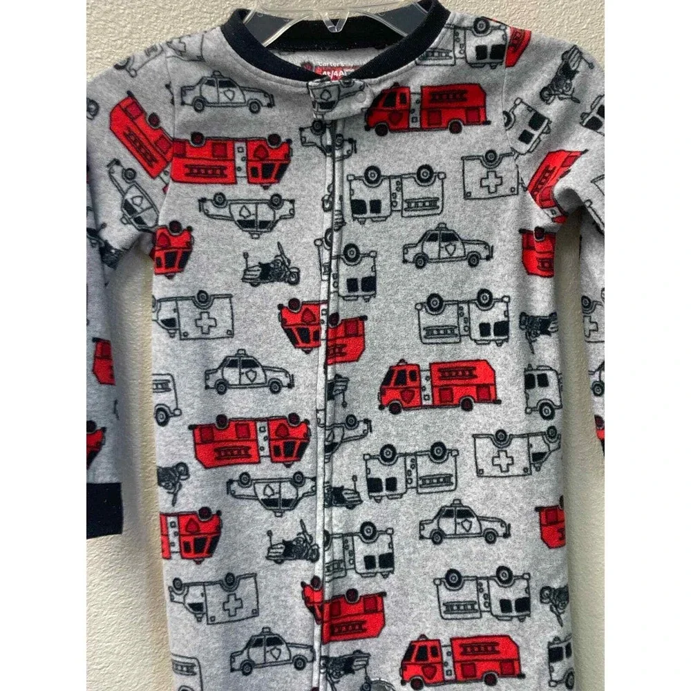 Carters 4t/4a Gray Firetruck Police Ambulance Footed‎ Pajamas Sleepwear Kids